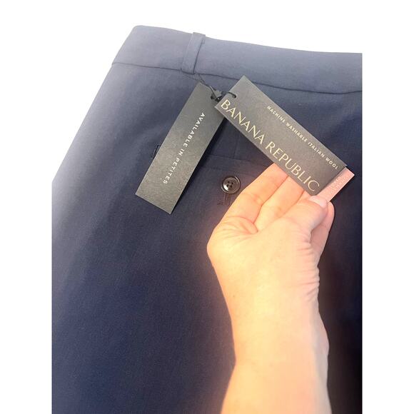 NWT Banana Republic Logan Trouser-Fit Washable Wool-Blend Pant - Navy sz 14S - Picture 6 of 9